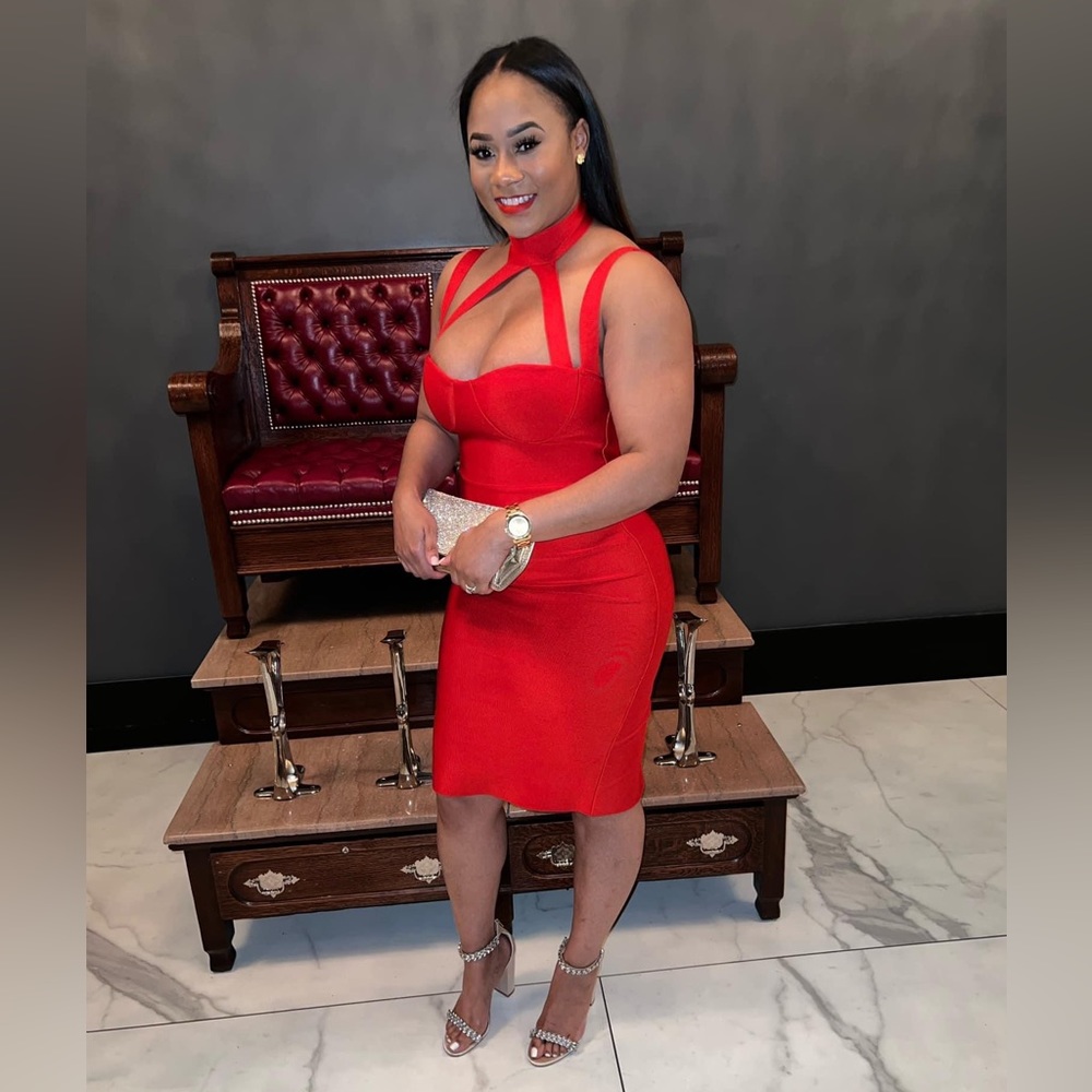 Women’s Red, Backless, Halter, Sleeveless, Body-con, Bandage, Strapless, Dress